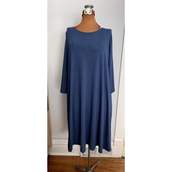 Eileen Fisher Dresses & Skirts - Eileen Fisher Sz L Drawstring Back Dress Blue A-Line Lagenlook Minimalist Sleek